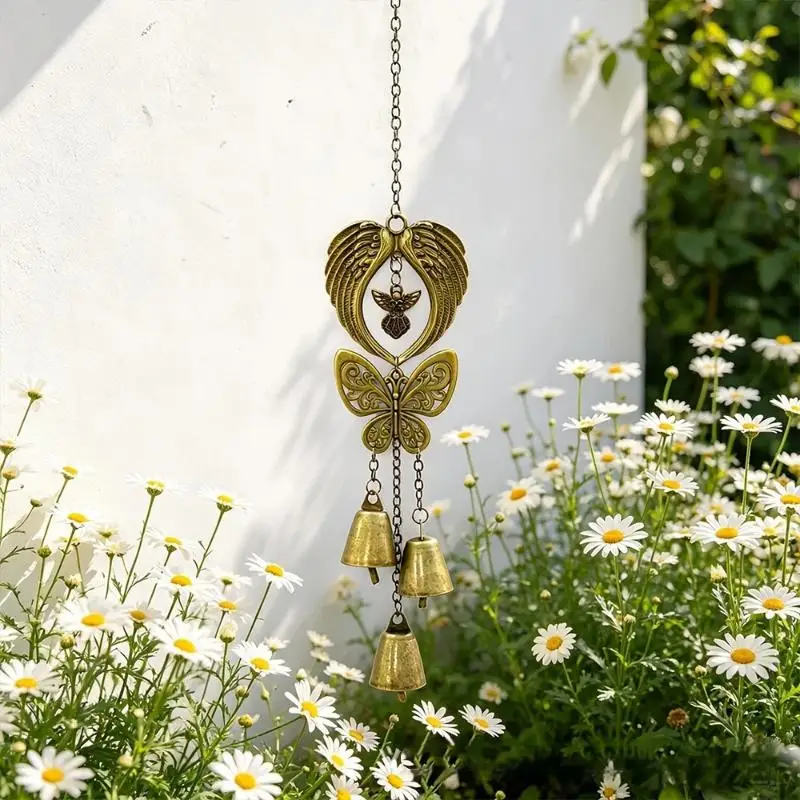 Forest-style Metal Lucky Angel Wings Butterfly Owl Bell Wind Chime, Entryway Door Decoration, Christmas And Thanksgiving Gift