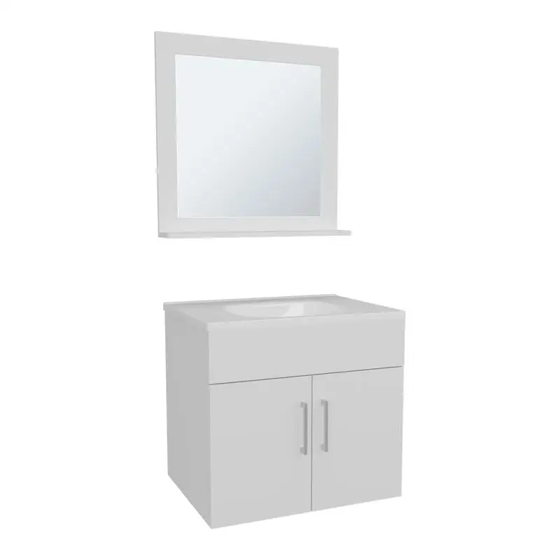 خزانة مرآة حمام بيضاء مثبتة على الحائط مع رفين للتخزين #2