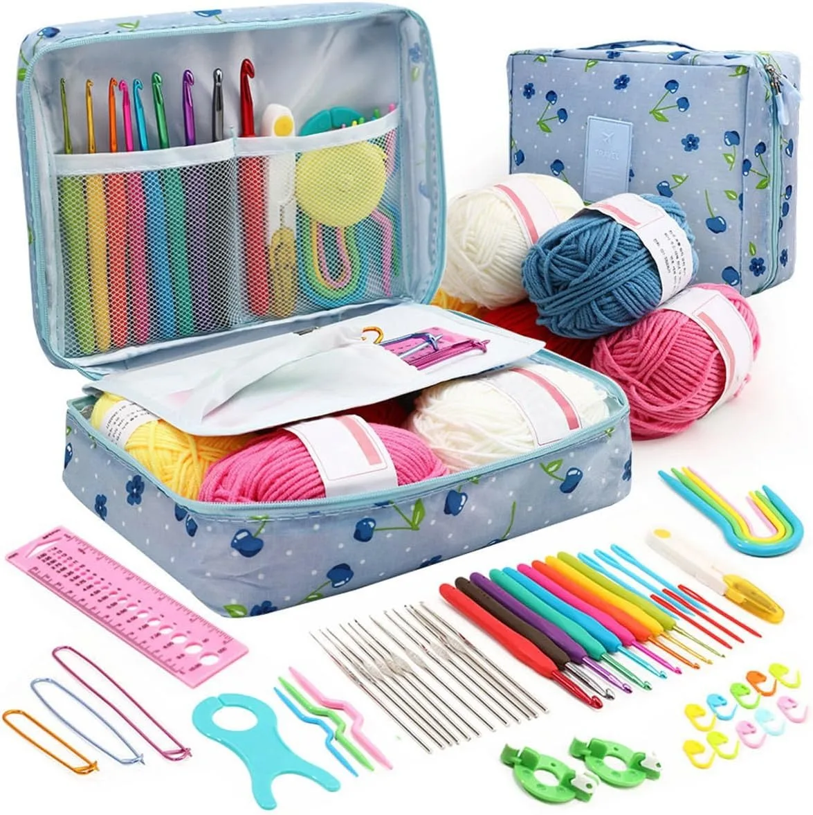 59Pcs/Set  Portable Crochet Knitting Set DIY Beginner Crochet Hook Kit With Storage Bag Material Pack and Storage Tools