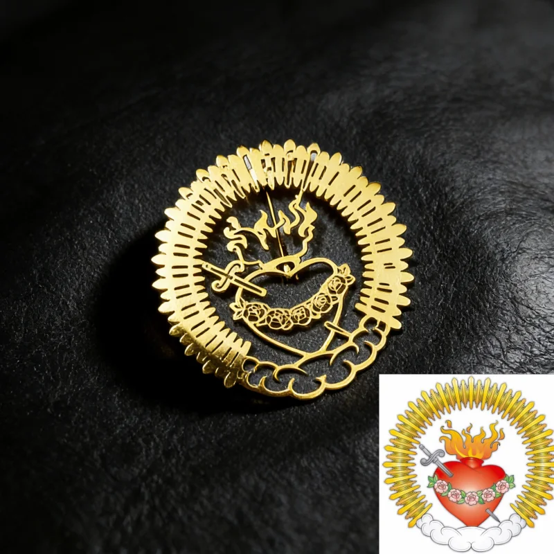 Custom Patterns Brooch Personalized Vintage Gothic Sacred Heart Pin Stainless Steel  Love Symbol Badge Jewelry