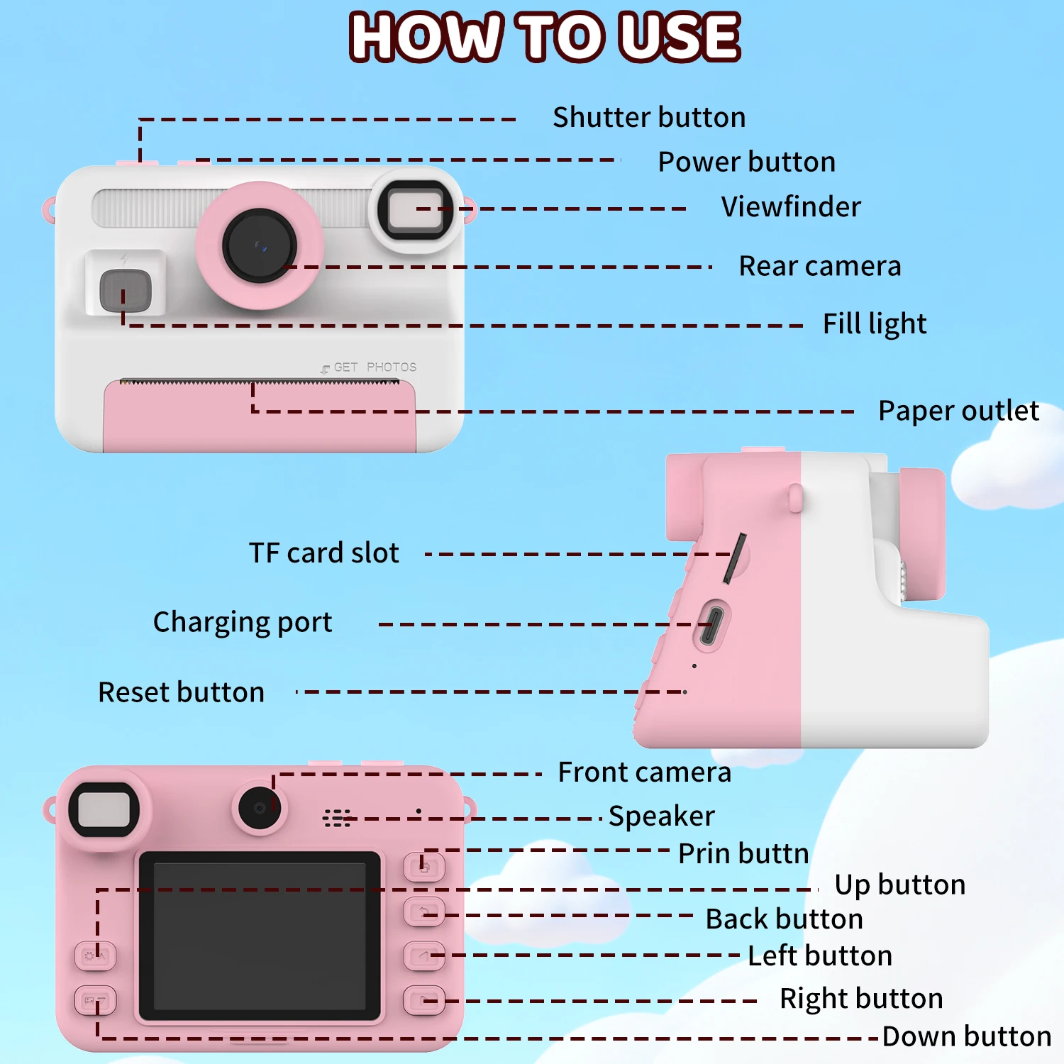 Digital Children Camera For Photography Mini Printer Portable Thermal Instant Print Photo Kids Camera 2.4inch HD Video Toy Gifts