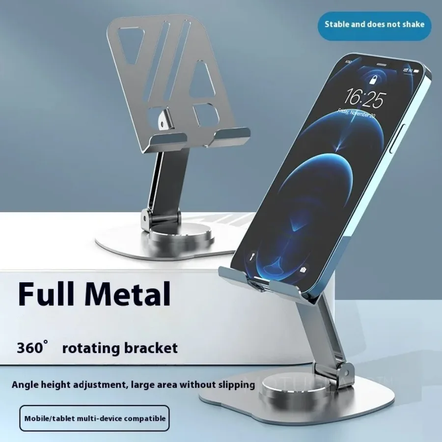 Adjustable 360 Degree Rotating Metal Tablet Stand Foldable Desktop Phone Holder Heavy Duty Base for Studying Live Streaming