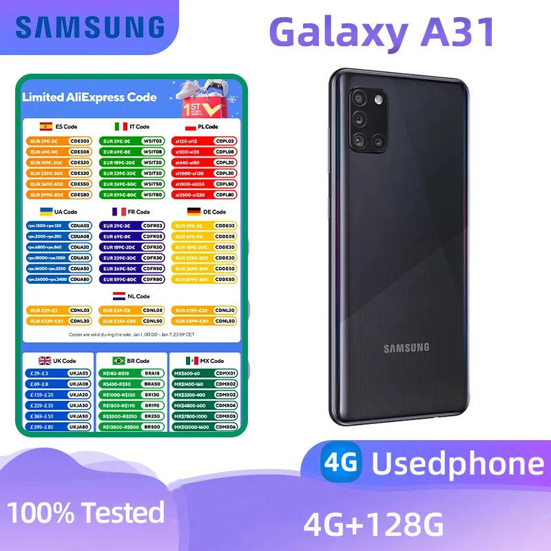 Samsung Galaxy A31 4g Smartphone Helio P65 6.4-inches Screen 48MP Camera Android Original Used Phone