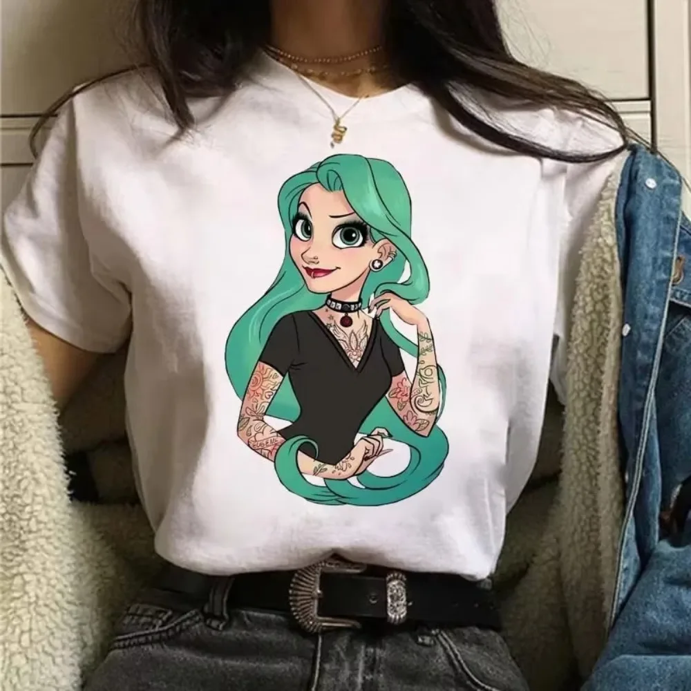 فاسق الأميرة تي شيرت مطبوع لطيف ديزني نمط المحملة حورية البحر ارييل Kawaii الفتيات تي شيرت الصيف المرأة بلايز Harajuku تي شيرت #2