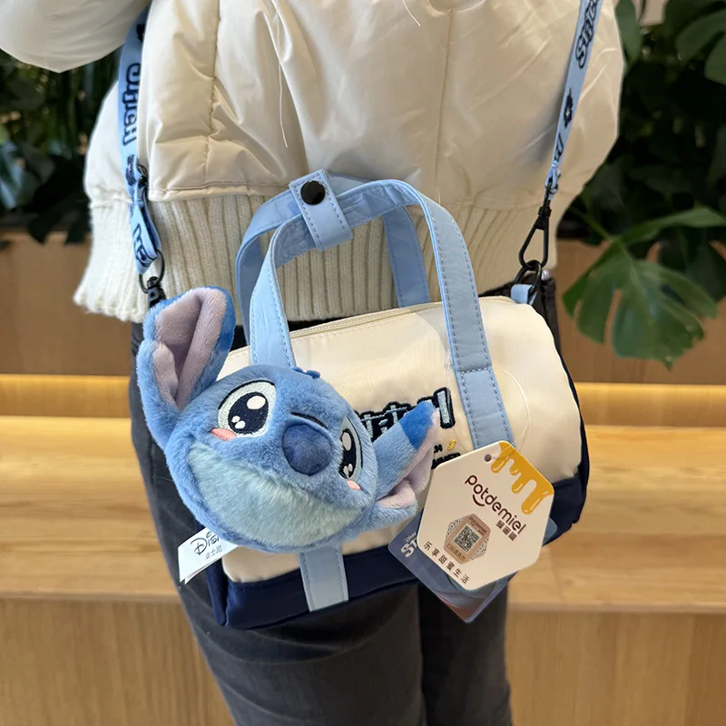 Kawaii Disney Lots-o-huggin Bear Lilo&stitch Plush Doll Cylinder Bag Leisure Fashion Girls Large Capacity Handbag Birthday Gifts