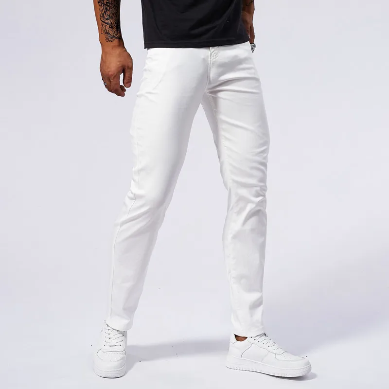 White Muscle Jeans Men's Tight Stretch Soft Comfortable Breathable Summer Thin Fashion Slim Fit Skinny Pants