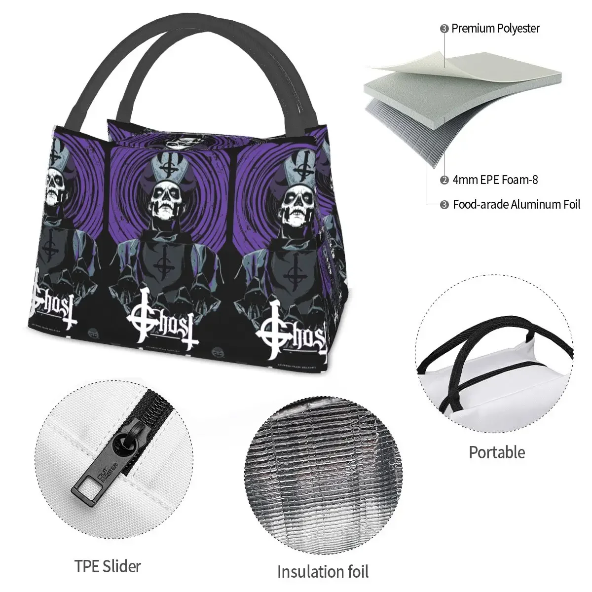 Rock Band Ghost BC Lunch Bags coibentato Bento Box Lunch Tote borse da Picnic a tenuta stagna borsa termica termica per donna studente ufficio