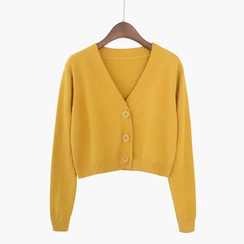Cardigan corto lavorato a maglia Donna Maglione corto coreano Manica lunga Crop Top Scollo a V Moda Y2k Abbigliamento Verde Blu