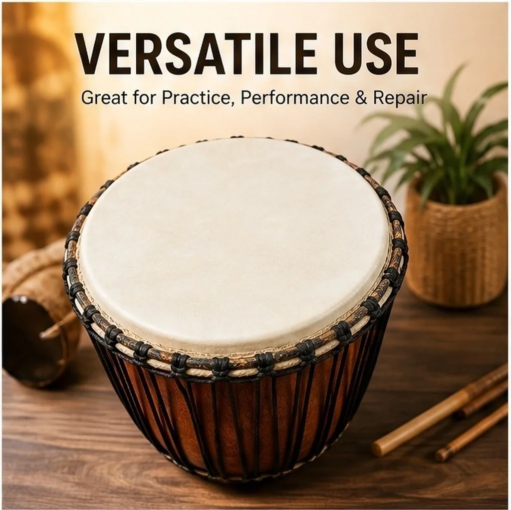 2Pcs Goat Skin Drum Heads 40cm Handcrafted Replacement Covers for African Hand Drum Percussion Repair