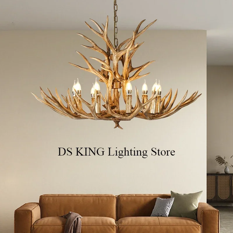 Christmas Style Antler Deer Chandelier for Living Room Loft Large Resin Deer Hanging Lamp Fixture Farmhouse BIg Hanging Light