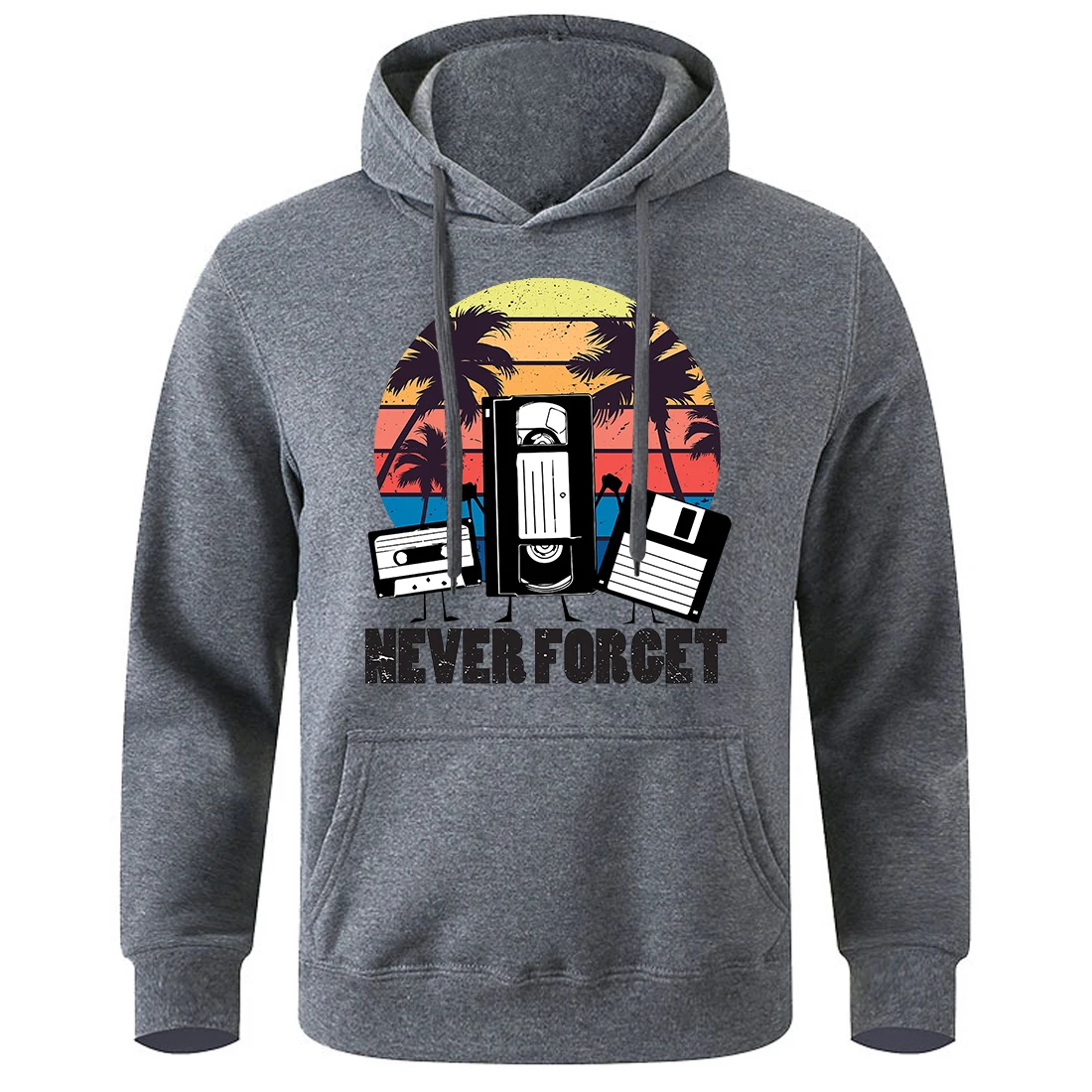 

Never Forget 90S Vhs Printing Hooded Man Loose Breathable Sweatshirts Basic Aesthetic Pullovers Fashion Novelty Fleece Hoodie