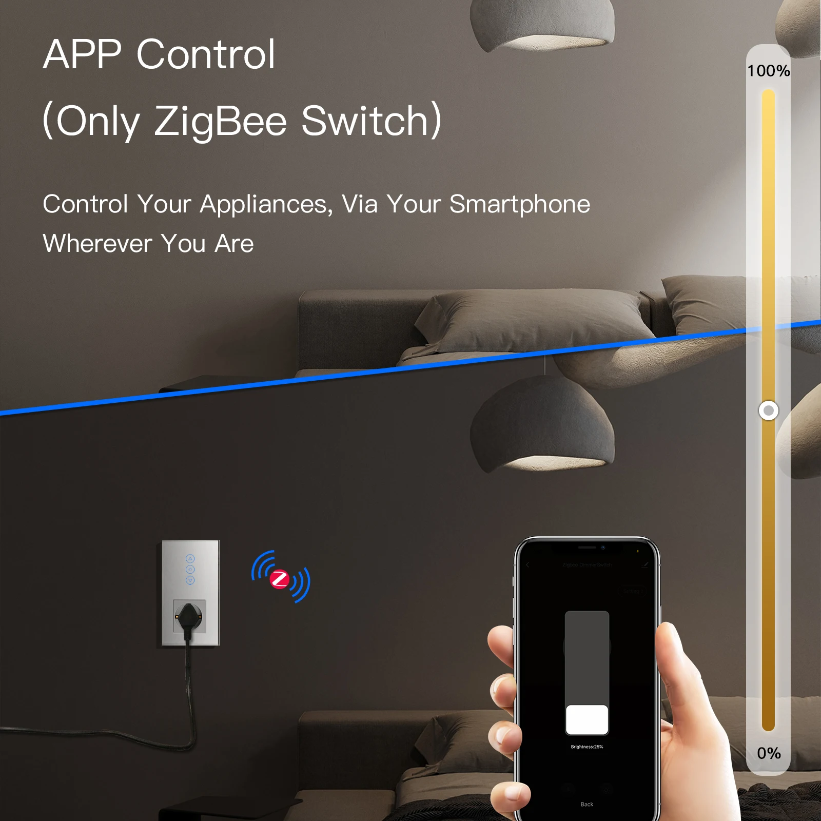 Imagem -02 - Bseed Zigbee Dimmer Switch 1gang 1way Inteligente Parede Toque Dimmer Suporte Tuya Google Casa Alexa com Soquete de Energia Normal da ue