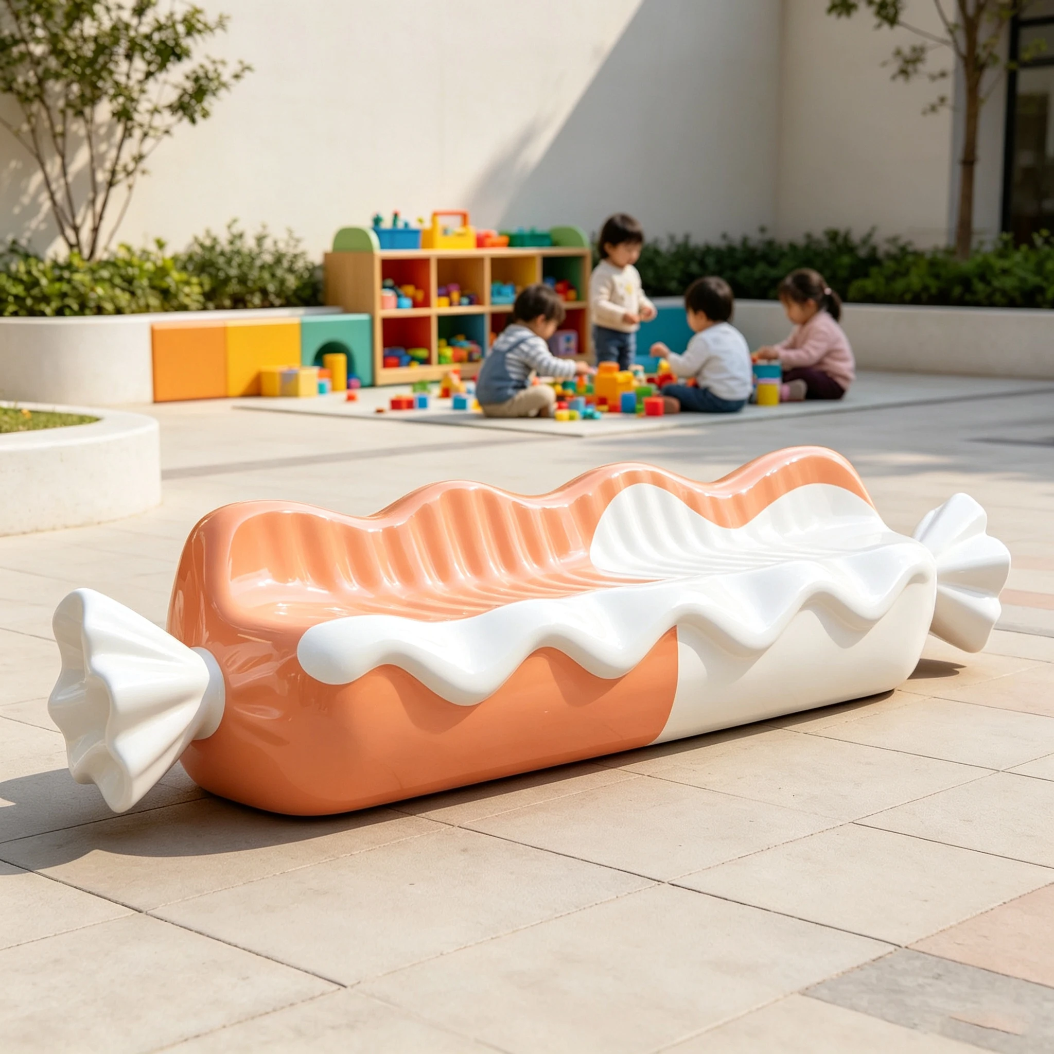 Modern Candy Fiberglass Bench Color Art Sculpture Seat Suitable for Children Playground Kindergarten Outdoor Public Rest Area