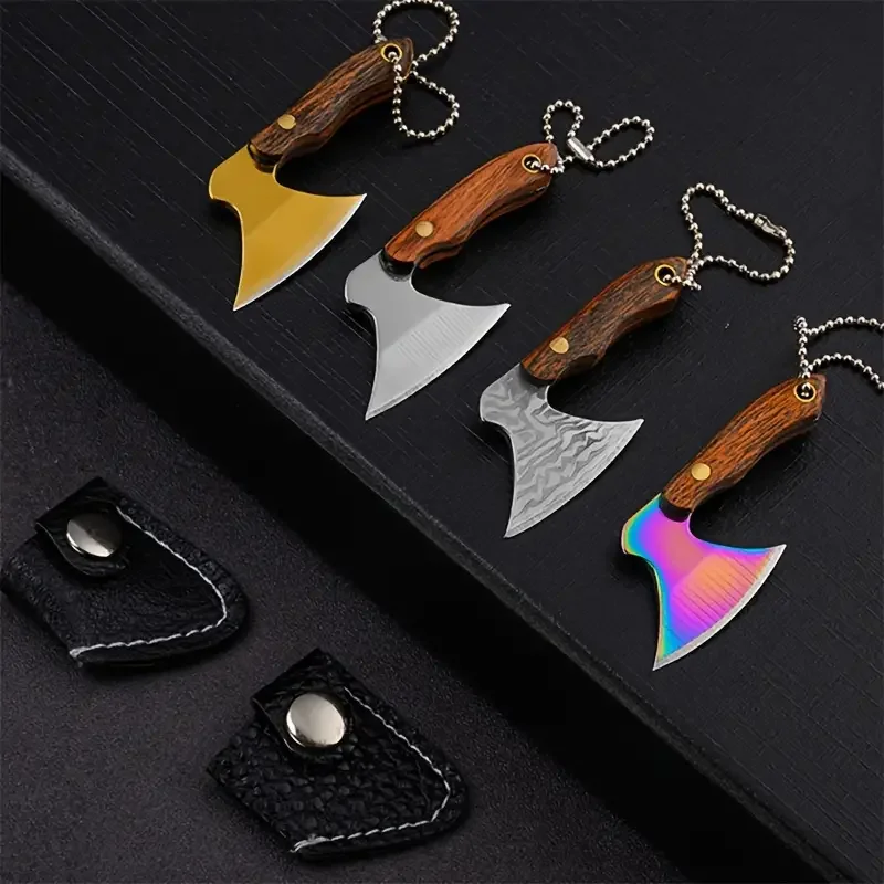 Mini Stainless Steel Small Axe Portable Key Chain, Small Kitchen Knife Disassembly ECD Gift Key Pendant Decoration, Outdoor Tool