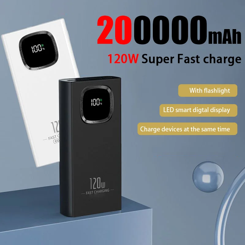 

120W Super Fast Charging 200000MAh Power Bank High Capacity Powerbank Portable Battery Charger For iPhone Samsung Huawei
