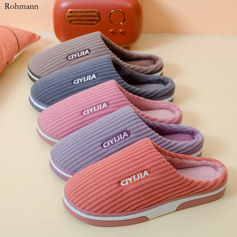 

Fashionable autumn and winter warm home couple cotton slippers thickened non-slip winter plush cotton slippers