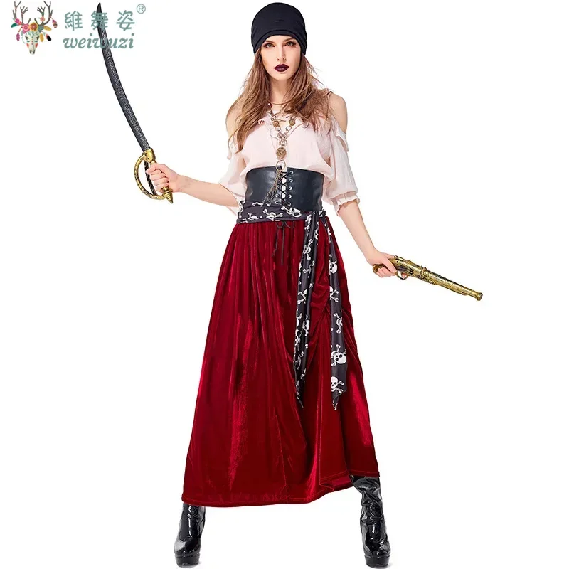 أنثى قراصنة الكاريبي الكابتن تأثيري حلي هالوين البدلة القوطية جاك امرأة فستان بتصميم حالم لعب الأدوار تأثيري البدلة يتوهم #5