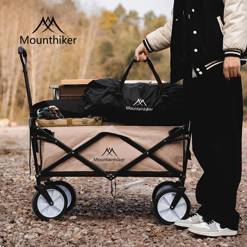 Outdoor Camping Trolley Mountainhiker Travel Picnic Beige Trolley Foldable Push-pull Convenient Camping Trolley