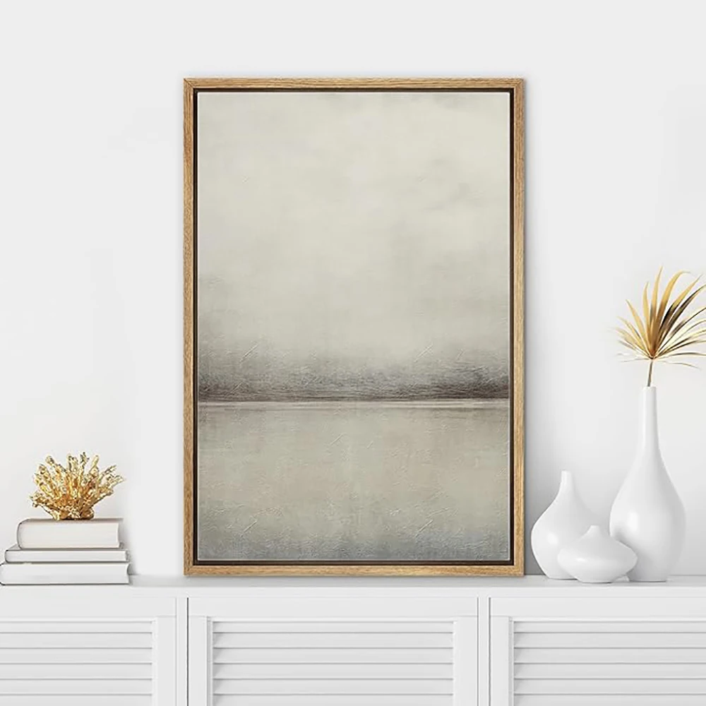 Hand Painted Canvas Wall Art Abstract Grey Lake Painting Landscape Minimalist Canvas Paintings Home Decor Art For Bedroom Office