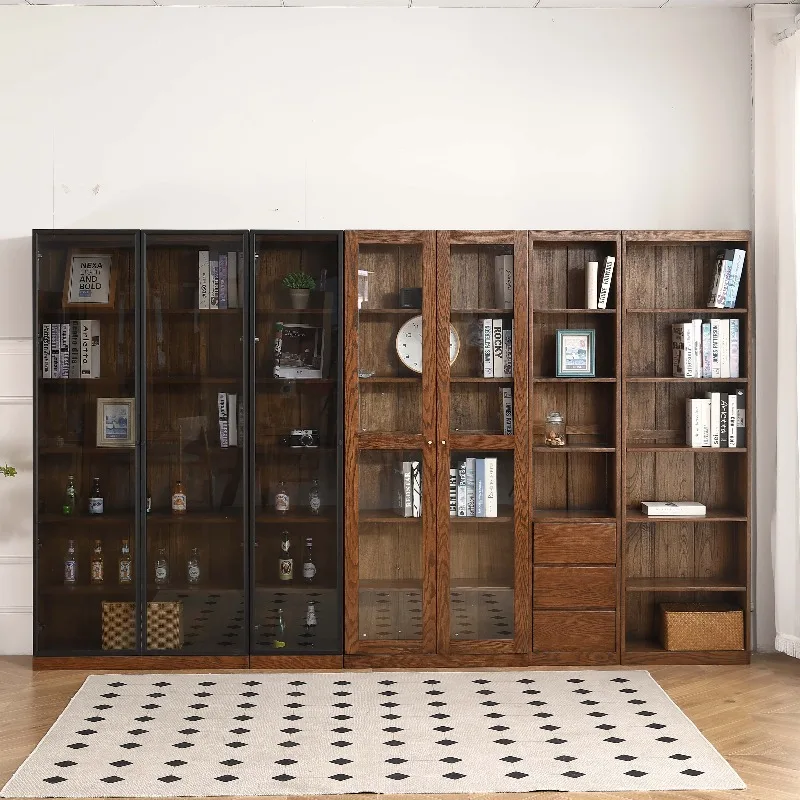 Factory direct sales, all solid wood bookcase, simple modern oak combination bookshelf, Nordic locker, glass door display cabine