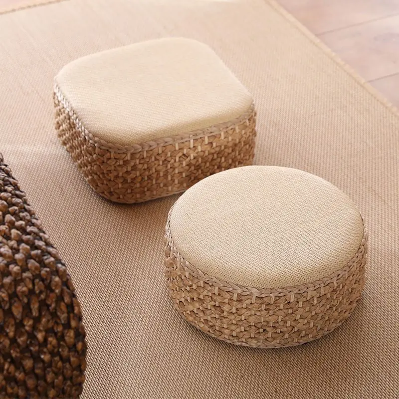 30x30 Rattan Short Stool Creative Hand-Woven Piers Household Living Room Sofa Coffee Table Stool Load-Bearing Strong and Durable