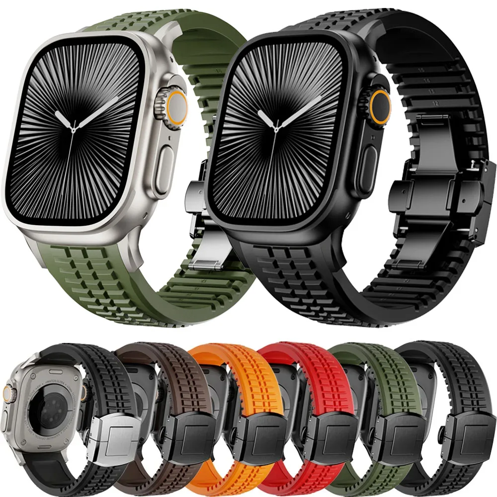 

Силиконовый ремешок для Apple Watch Ultra 2/1 49 мм серии 10, 46 мм, роскошный спортивный браслет, браслет iWatch 9 8 7 6 5 SE, ремень 45 мм, 44 мм
