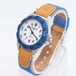 Belle montre à quartz pour garçons et filles, bracelet en tissu pour enfants, horloge d'étudiant, montre-bracelet pour enfants, cadran à chiffres colorés, cadeaux d'anniversaire