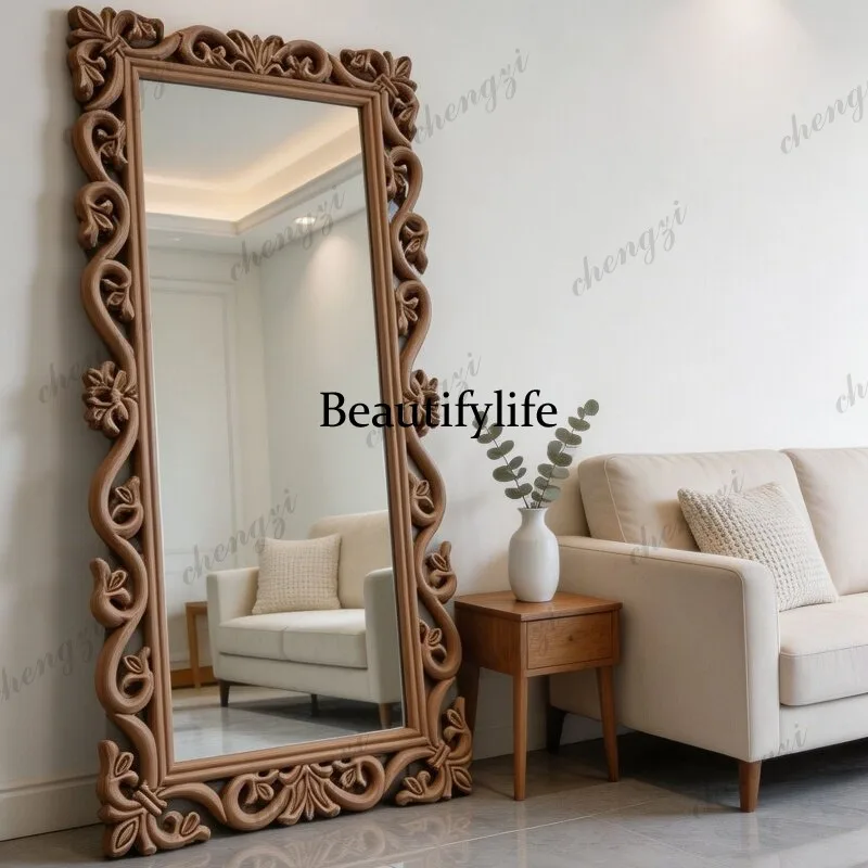 Z138 French retro full body mirror heavy industry engraved dressing floor mirror European vertical floor mirror