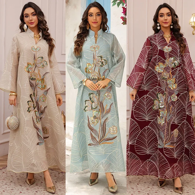 فستان إسلامي للنساء جلابية عباية مطرزة Mujer Vestidos رمضان فساتين طويلة رداء قفطان مغربي فيستدوس دبي قفطان