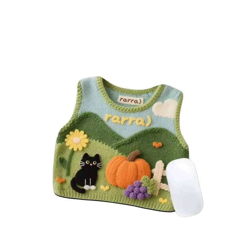 3D Cat Pumpkin Knitted Mouse Pad Washable Non-Slip Base Aesthetic Desk Decor for Home Office Daily Use