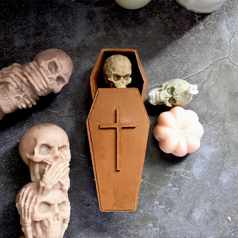 Halloween Skull Silicone Candle Mold Scented Candles Making Ghosthead Pumpkin Coffin Cake Chocolate Mould Home Party Decor Tools