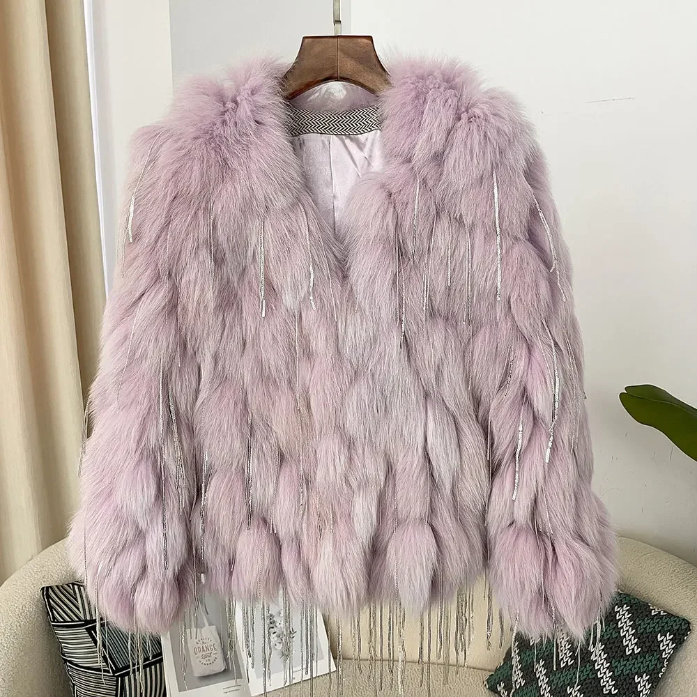 OFTBUY New Fashion Winter Warm Fur Women Coats Tassels Natural Fox Fur Coat Thick Jackets Hot Sales New Real Fox Fur Jackets