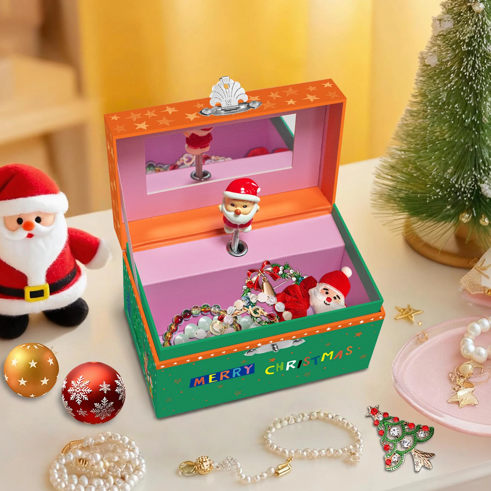 صندوق تشغيل الموسيقى لتخزين المجوهرات لعنصر عيد الميلاد - هدية السنة الجديدة وعيد الميلاد لتنظيم الخواتم والمجوهرات #4