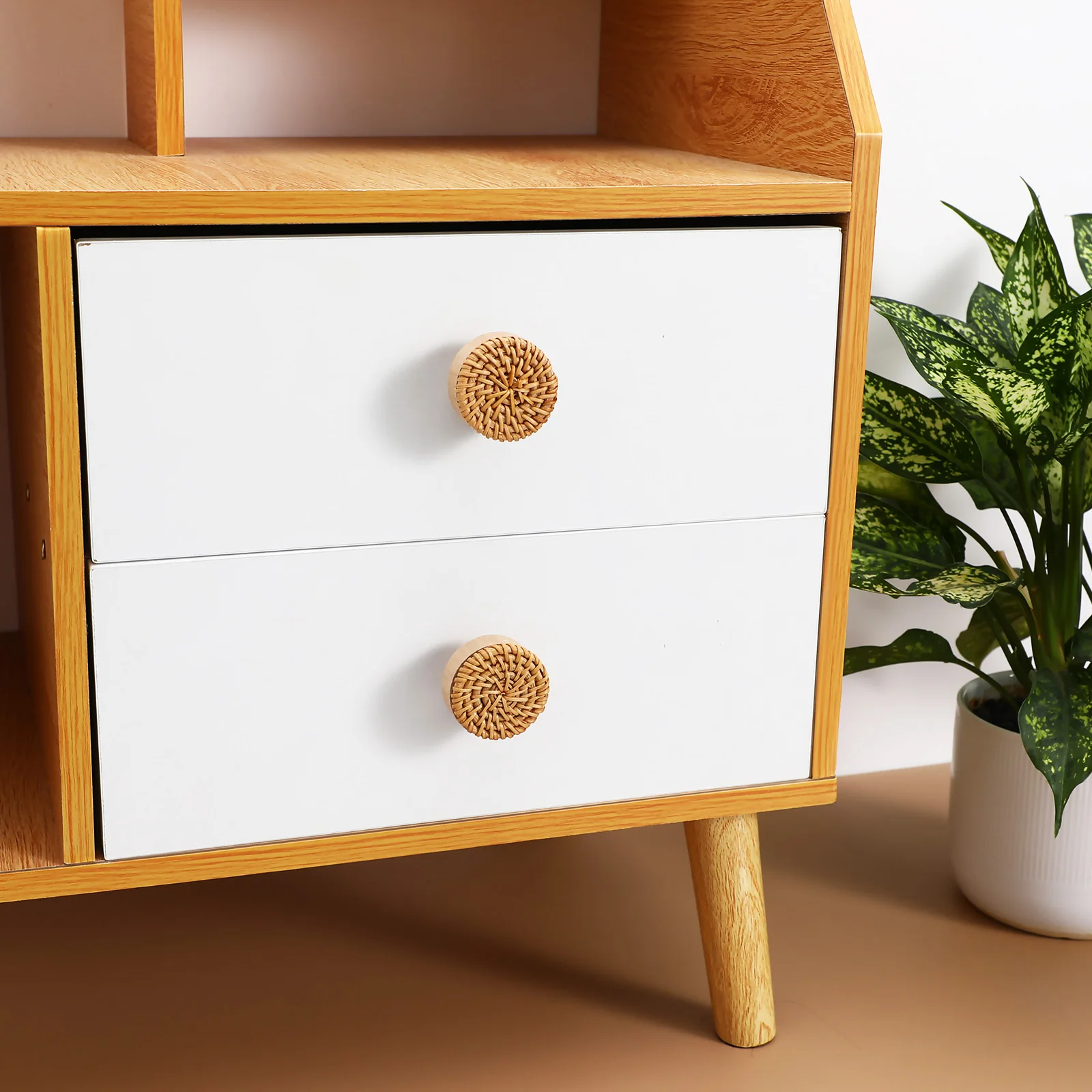 

8pcs Rattan Woven Drawer Knobs Wood Cabinet Door Handles Round niture Pulls Rustic Dresser Knobs Farmhouse Style Woven Wood