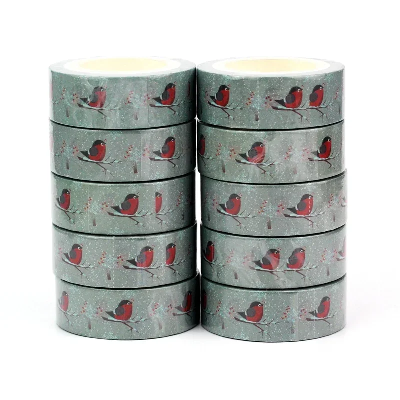 Bulk 10PCS./Lot Decor Winter Snow Red Birds Cardinals Washi Tapes for Journaling Scrapbooking  Masking Tape Cute Papeleria