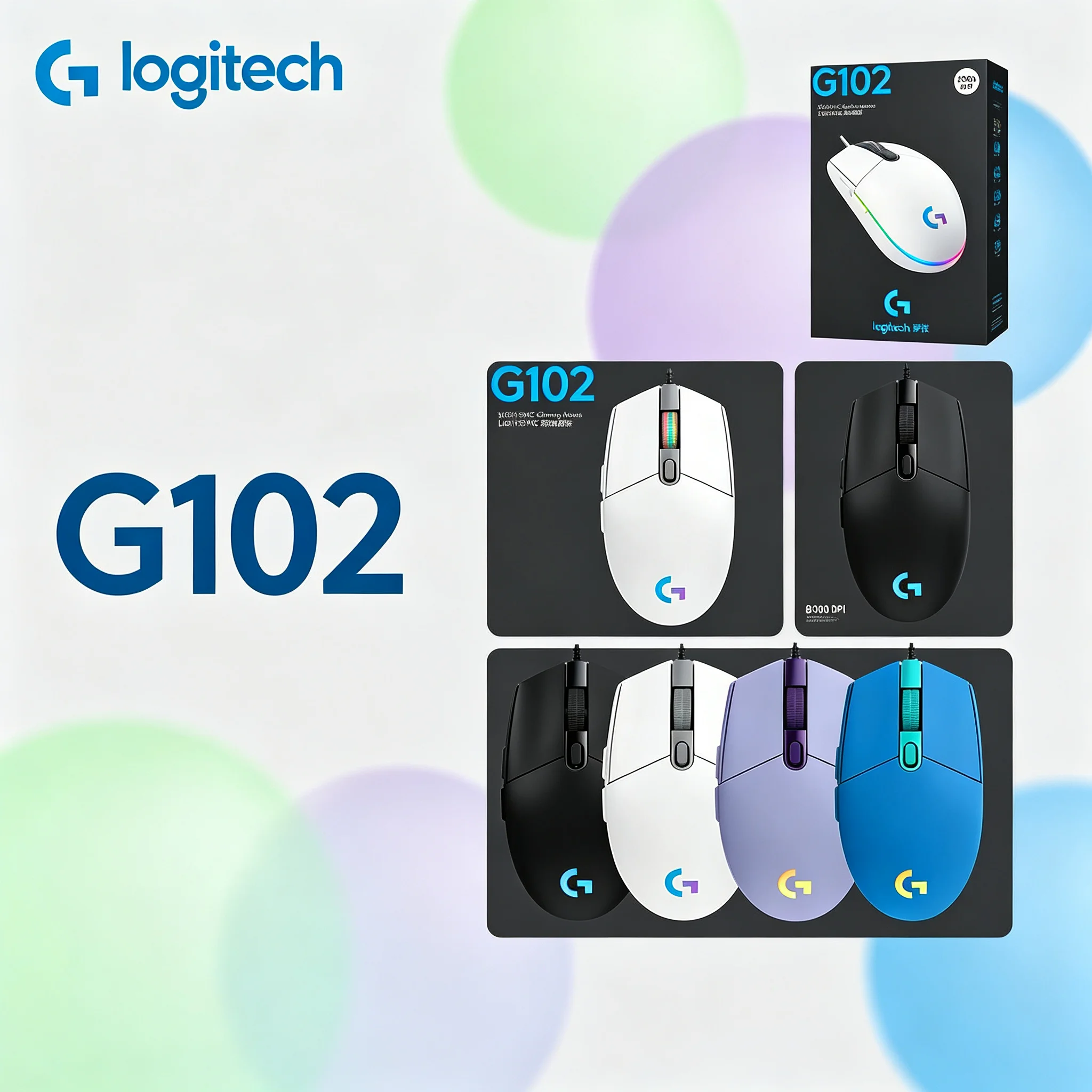 Affordable Logitech G102 Gaming Mouse Wired USB 8000 DPI RGB Lightsync 6 Buttons Mice For Casual Gamer