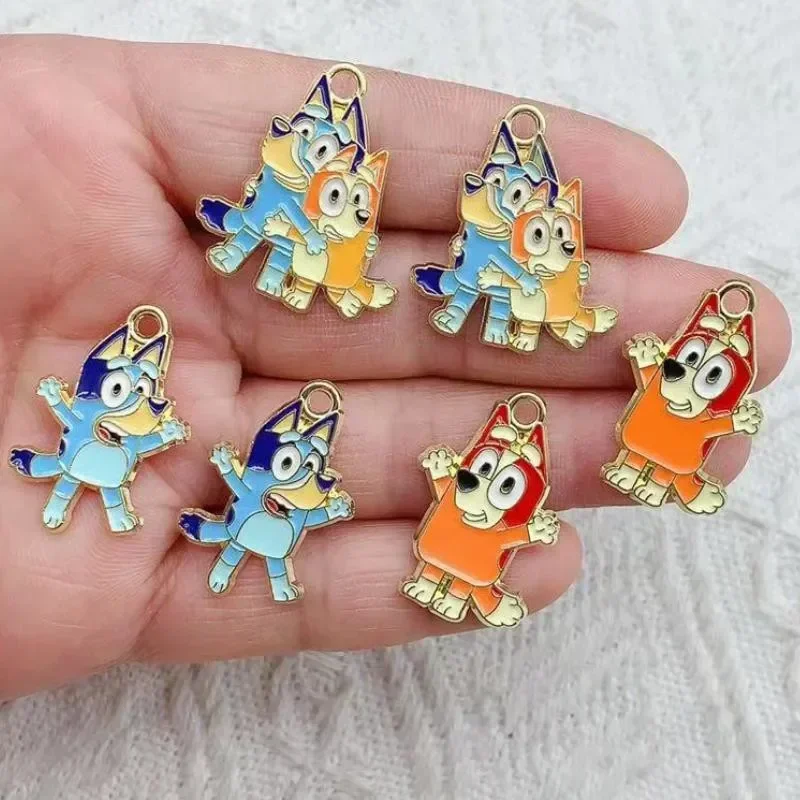 Bluey Earring Pendant Bingoes Family Alloy Drip Oil Charms Cartoon DIY Keychain Necklace Pendant Charms Jewelry Kids Gifts Toys