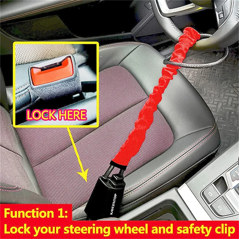 Cerradura Universal para volante de coche, nueva seguridad Universal, hebilla de cinturón antirrobo, bloqueo de cuerda, Cable de acero para coche, cerraduras antirrobo