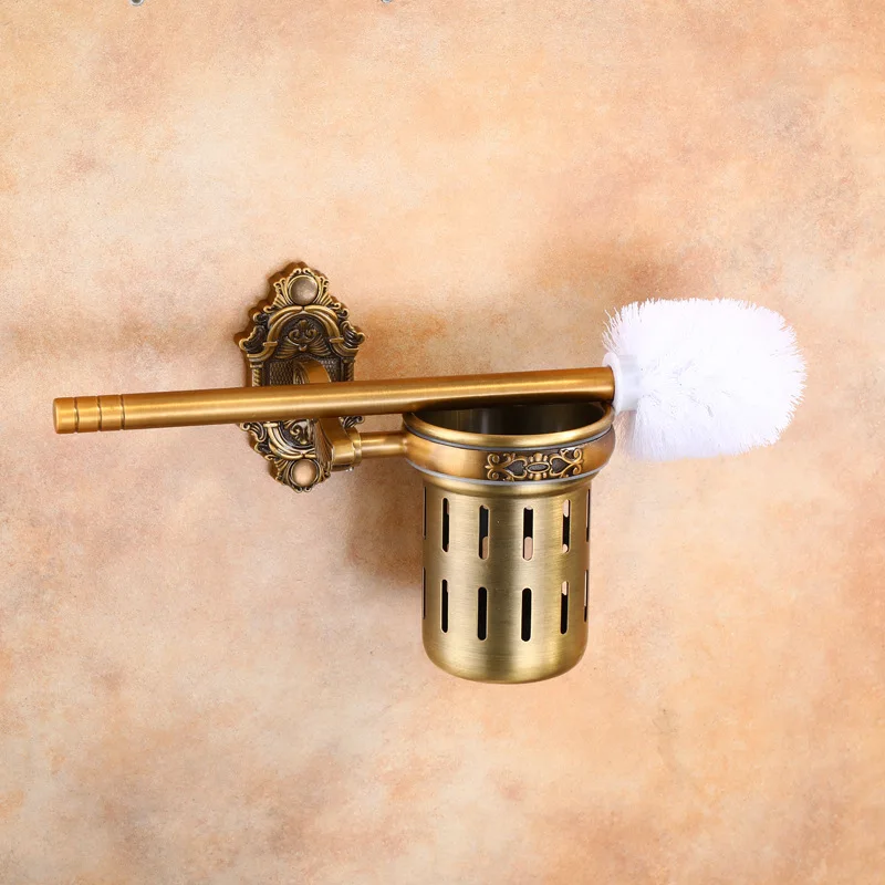 

Bathroom Bathroom Toilet Wall Mounted Metal Hollow Out Drainage Baroque Toilet Brush Aluminum Cup Set Holder