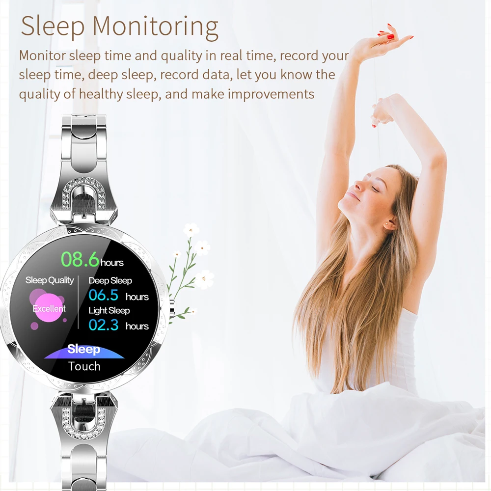 Woman Smart Watch Bracelet Girl Heart Rate Blood Pressure Sleep Quality Detection Pedometer IP67 Waterproof Fashion Smartwatch