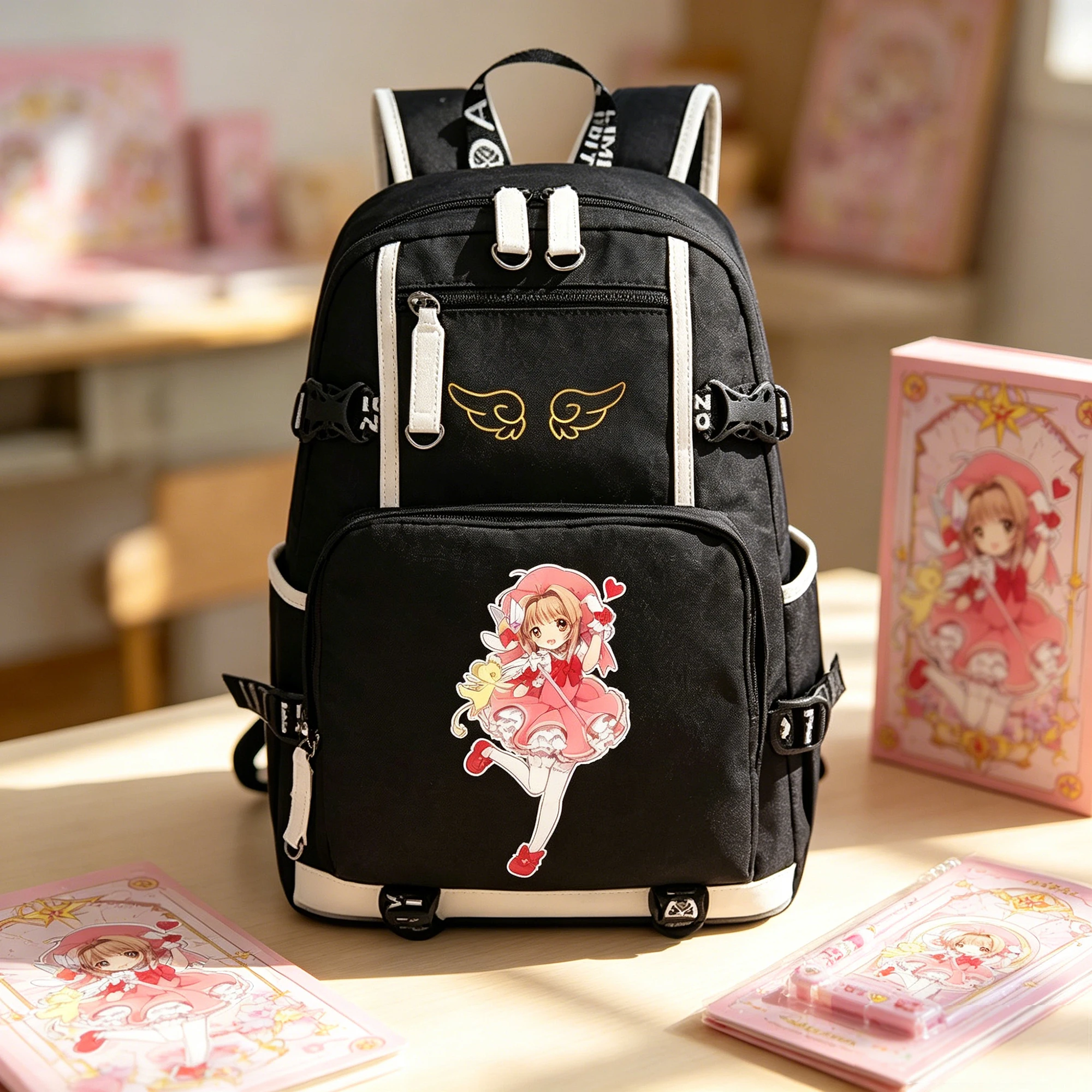 Anime Card Captor Pink Cute Backpack Mochila Feminina SAKURA Kawaii Women Shoulder Bags Canvas School Bags Rucksack Bookbag