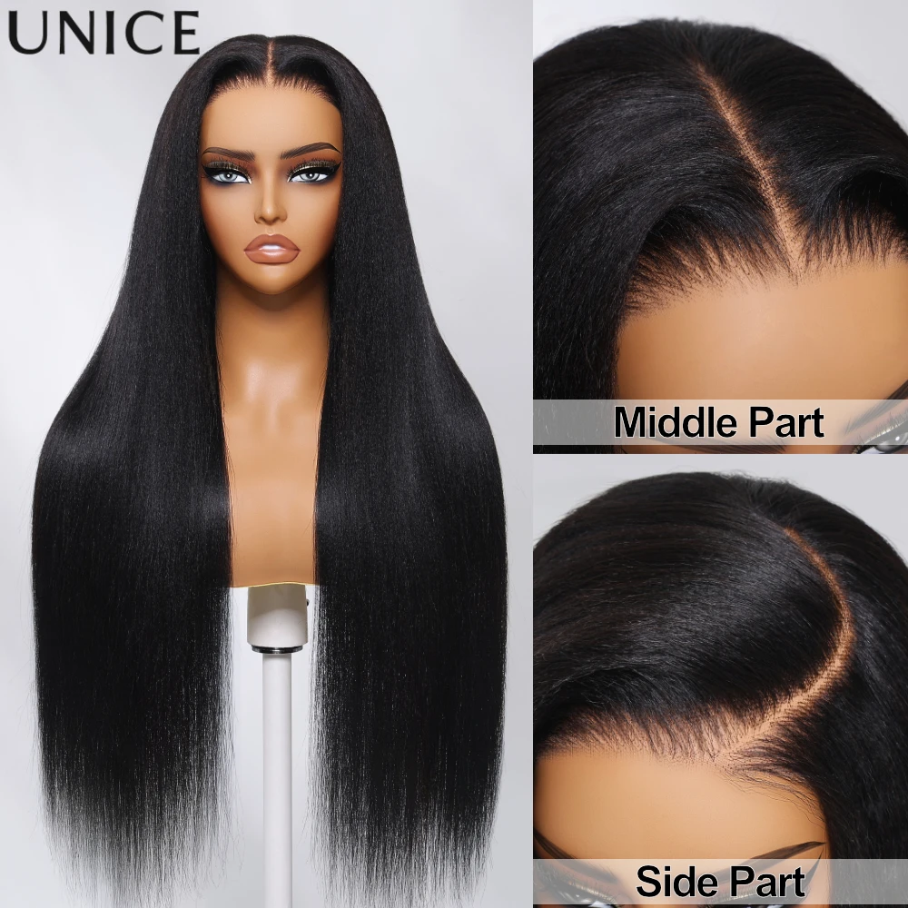 UNice No-Slip 7x5 Lace Yaki Straight Wig With Drawstring 100% Human Hair Wig Can Be Restyled Wear & Go Glueless Wig