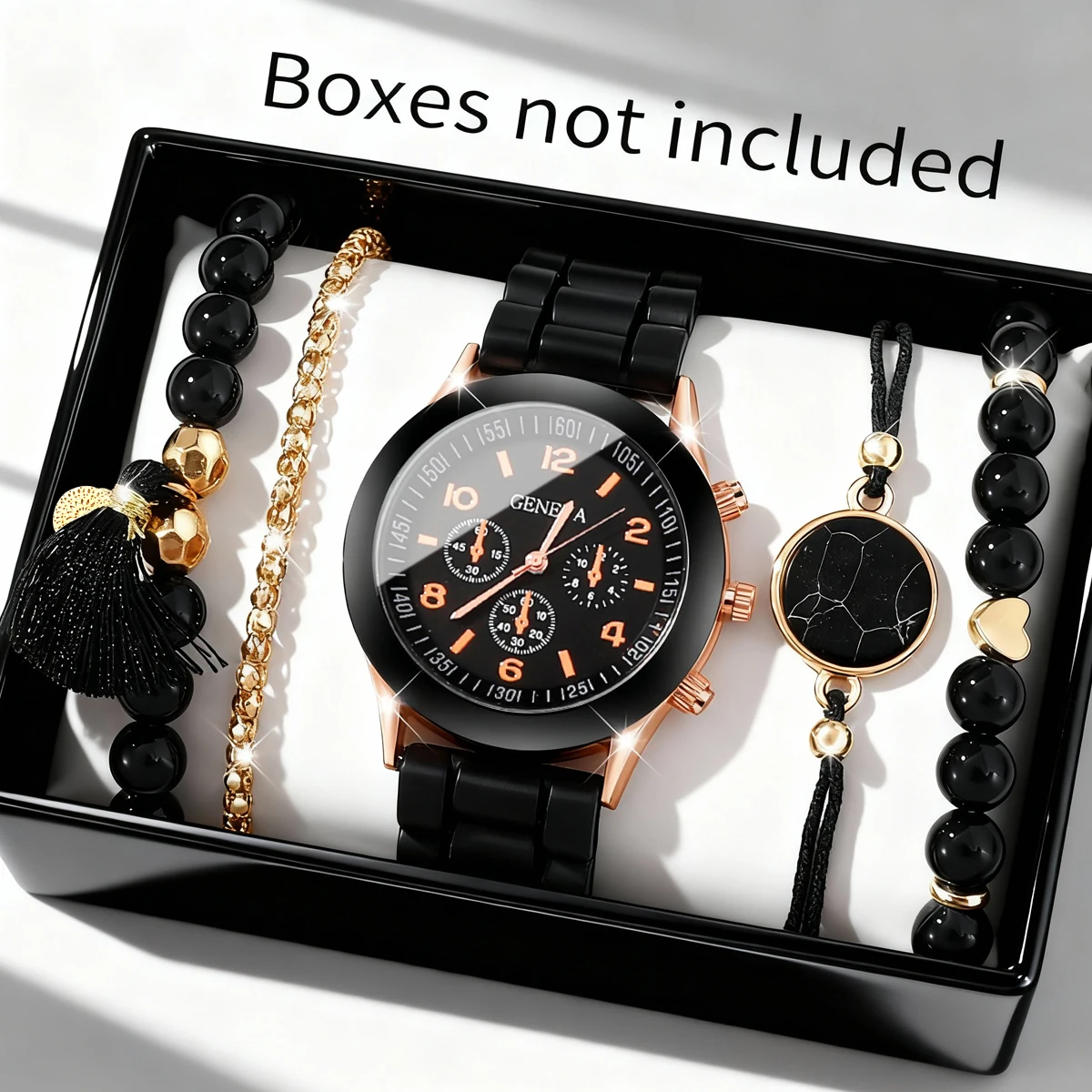 5-piece women's watch+accessory set, new fashionable watch+elegant accessories, the best choice for gift giving