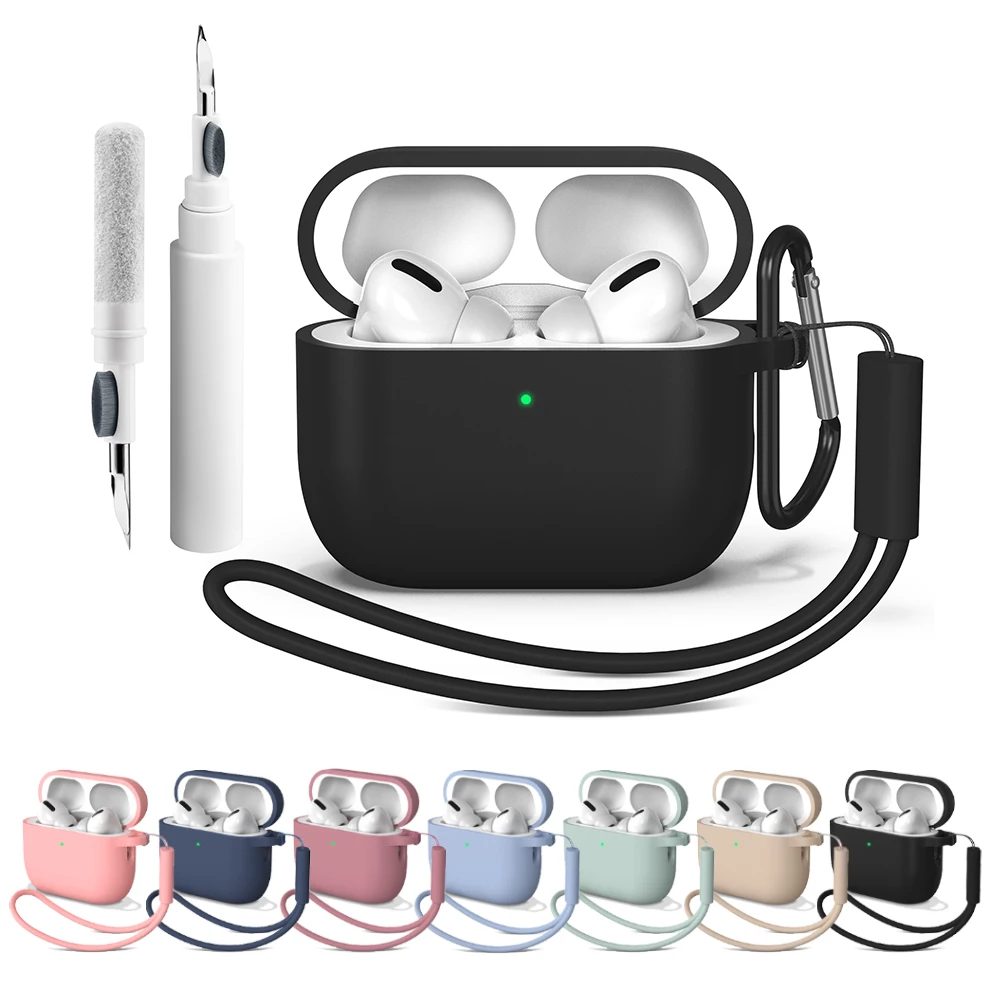Weiche Silikonhülle für Apple AirPods Pro 3, Schutzhülle mit Schloss, Trageband, Reinigungsstift, stoßfeste Hülle für AirPods Pro 3