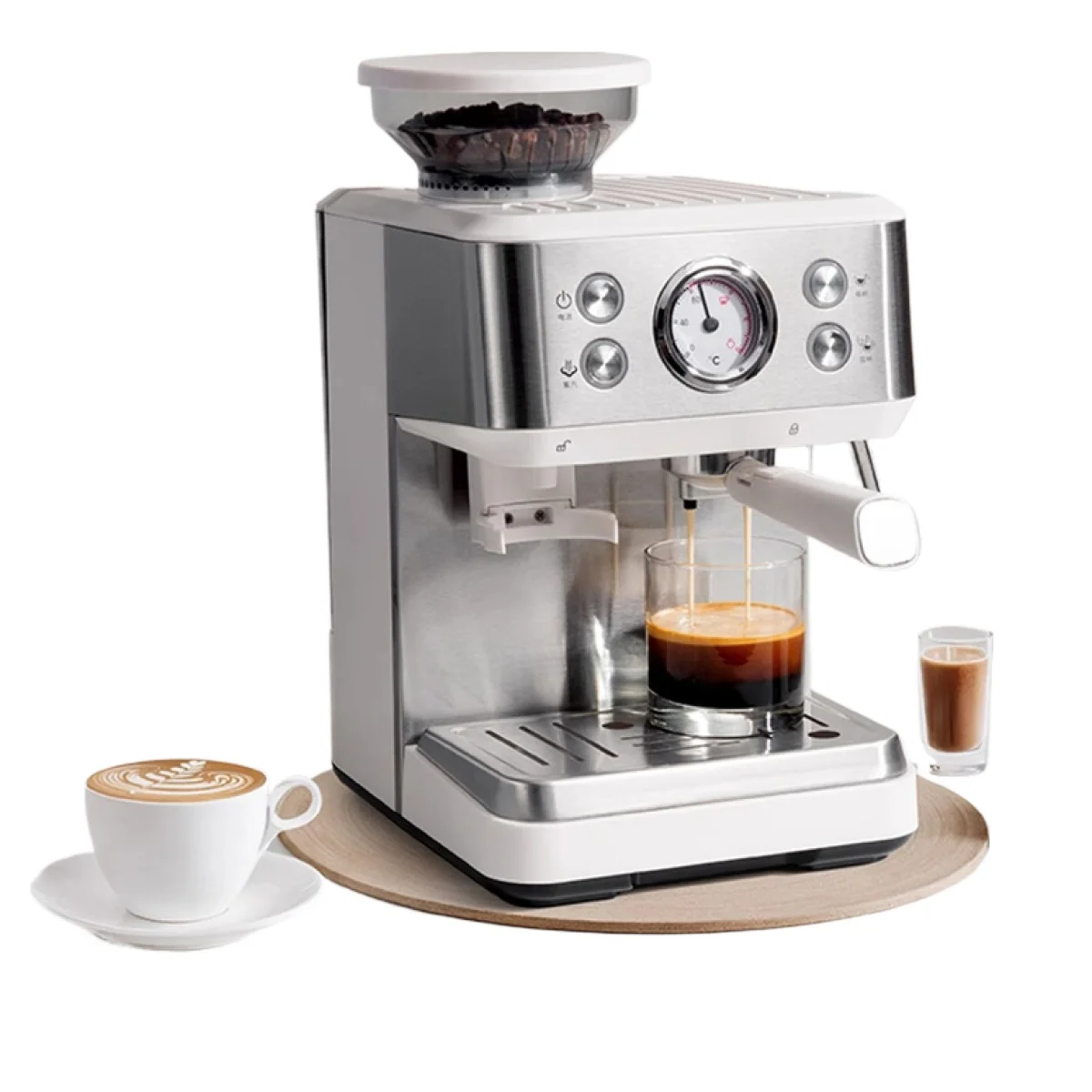 Semi Automatic Coffee Machine With Burr Grinder Milk Frother One Touch All In One Compact For Home Office Latte Cappuccino