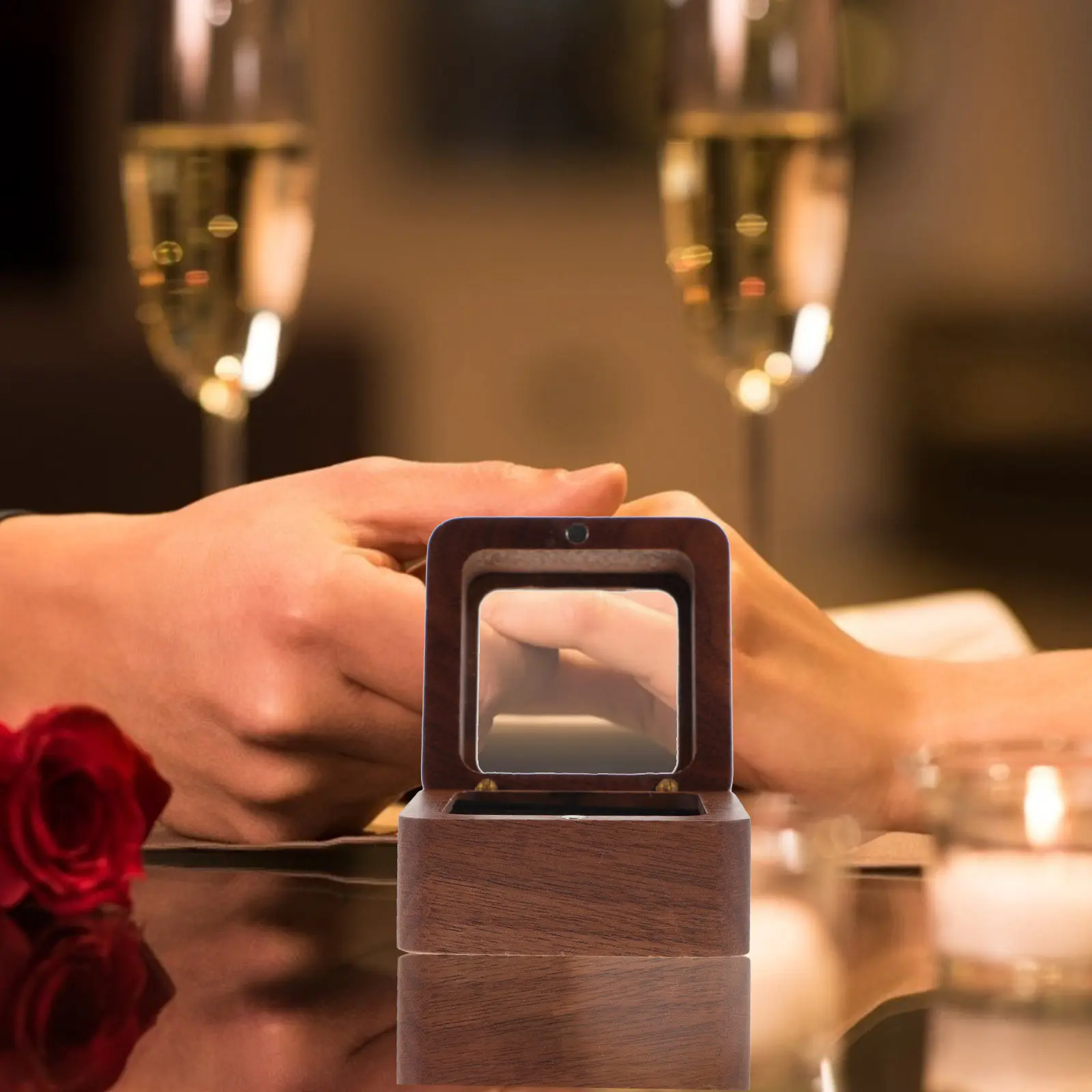 Wooden Square Double Ring Box Wedding Engagement Engagement Ring Storage Holder Case Jewelry Gift Packaging Box