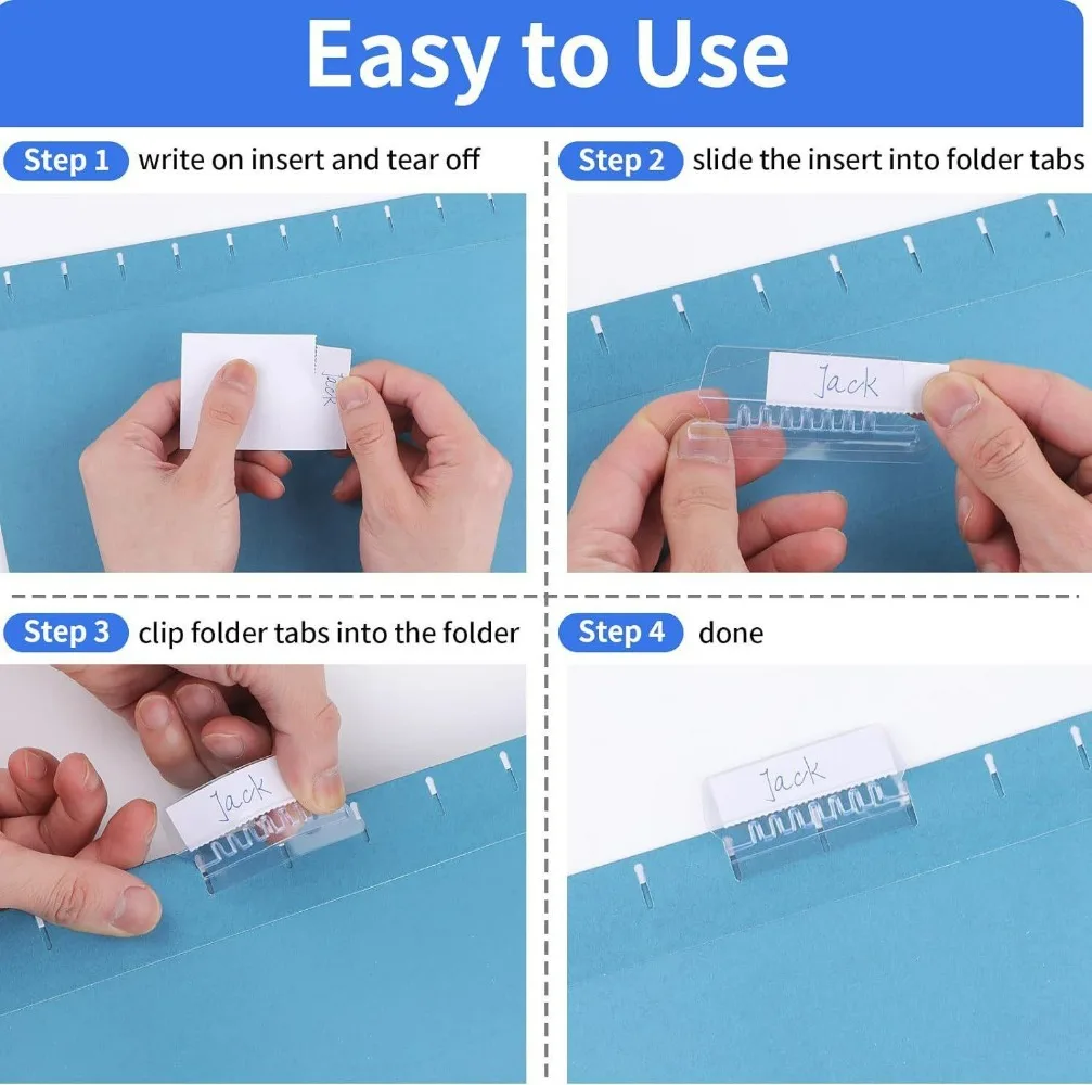 60/40/20Pcs Hanging Folder Tabs Insertable Plastic Tabs Transparent Hanging Folder File Inserts Folder Tabs for Office Supplies image 4
