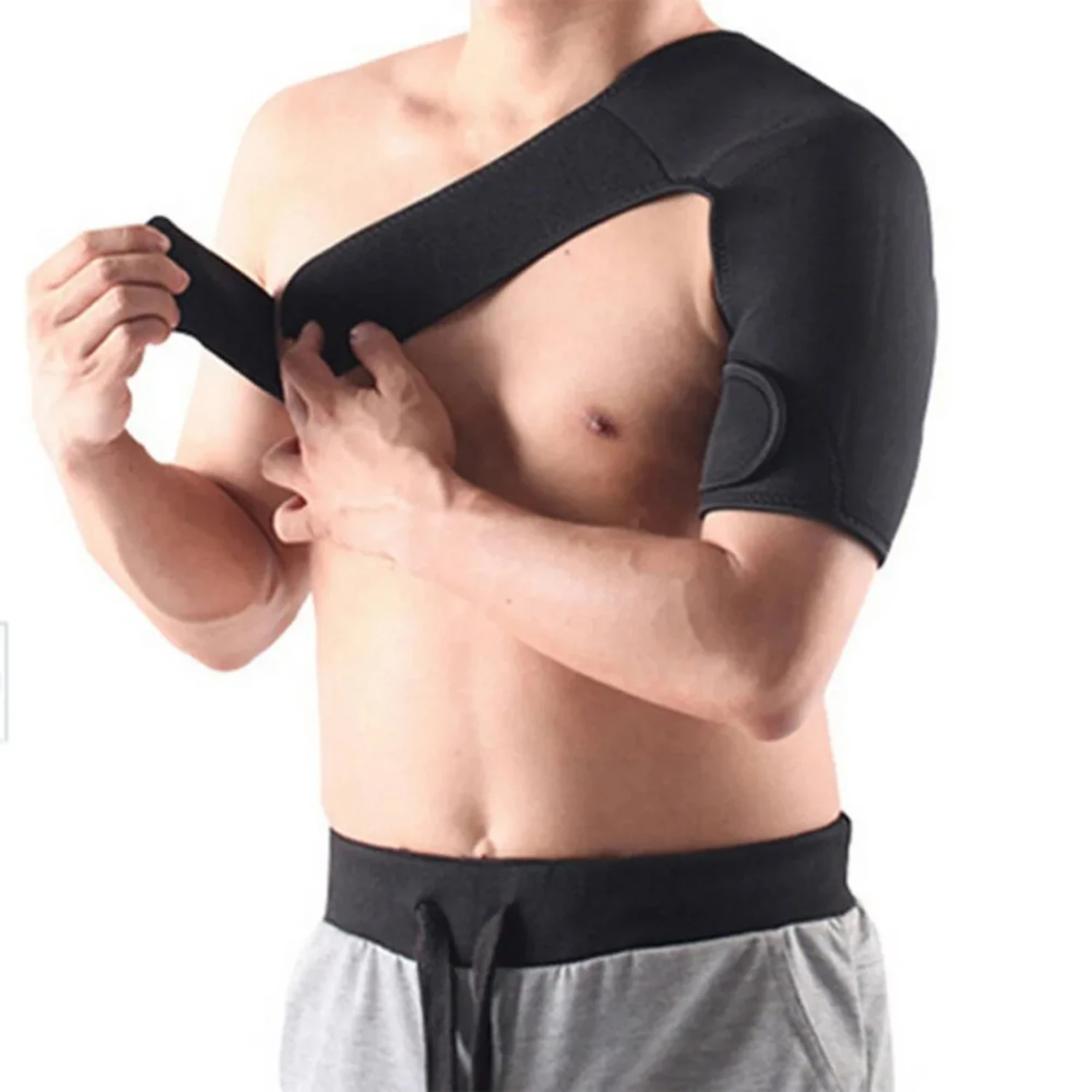 New Men Adjustable Black Shoulder Brace Support Belt Left Right Single Shoulder Joint Sport Gym Compression Guard Protect