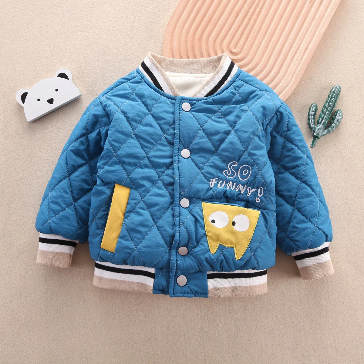 Autumn and winter single piece cotton jacket to keep warm for boys and girls, baby set for children, letter color blocked childr