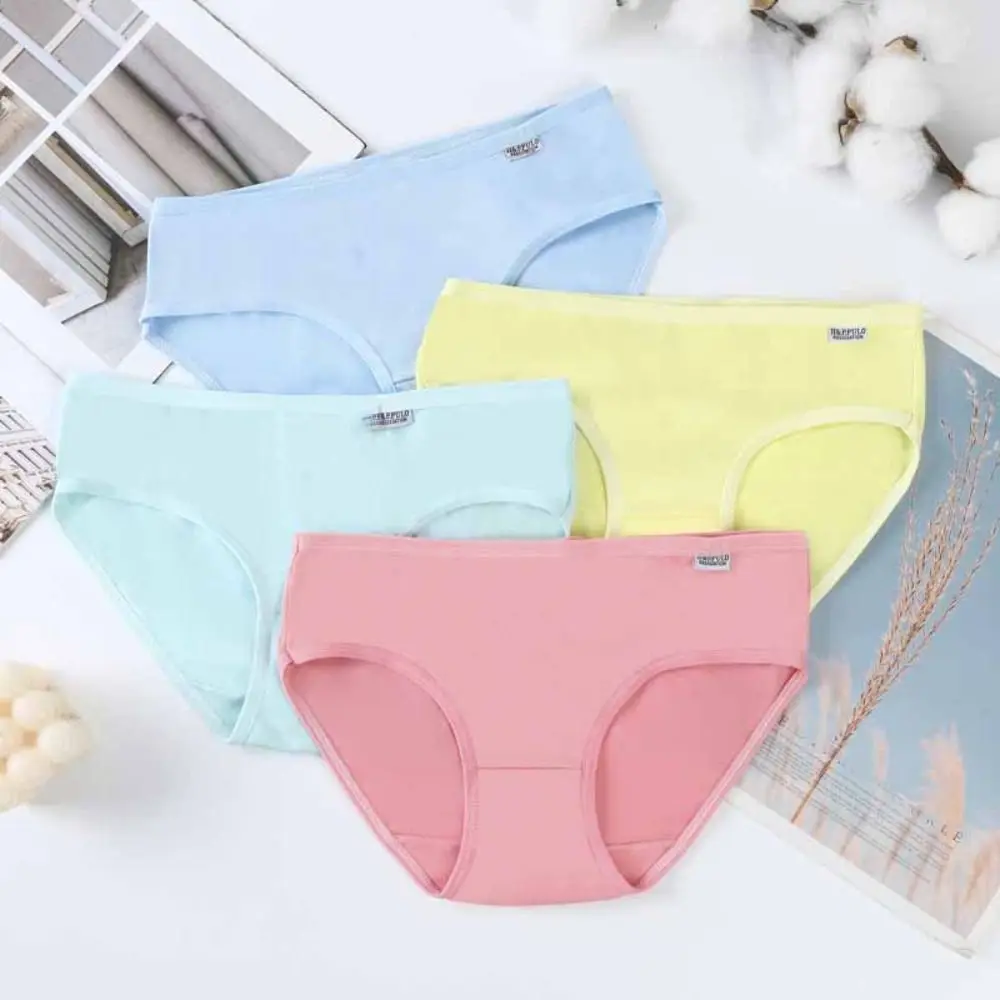 

6Pcs Sweet Candy Color Simple Panties Breathable Underpants Underwear Women Lingerie Mid Waist Briefs Girls